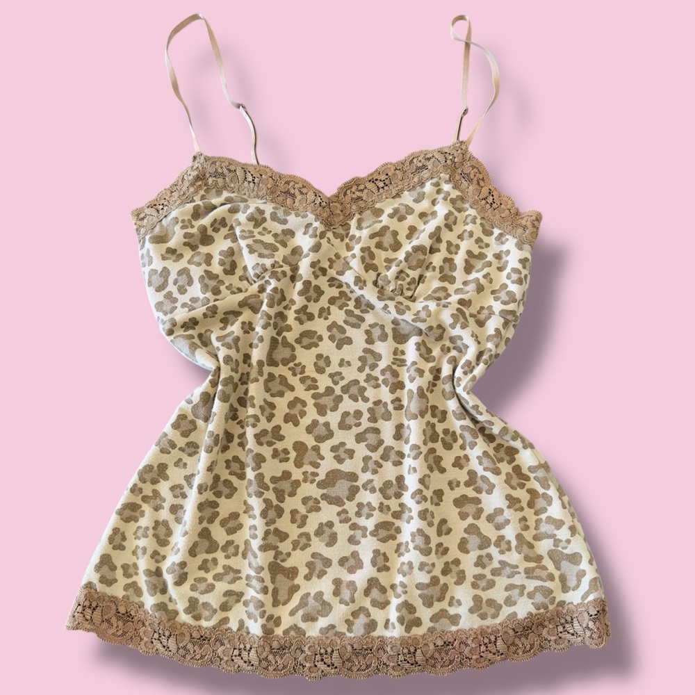 Y2k forever21 Leopard Print Lace Trim Cami Top